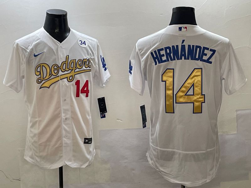 Men Los Angeles Dodgers #14 Hernandez White Elite 2025 Nike MLB Jersey style 5->los angeles dodgers->MLB Jersey
